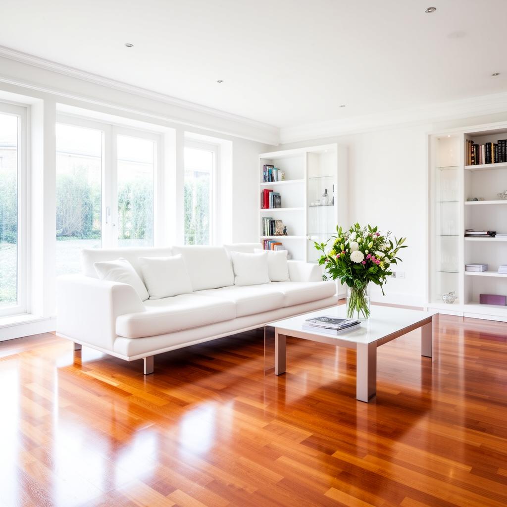 Bright, spotlessly clean modern living room